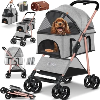 Abbildung von LOVPET® Hundewagen 2in1 Hundebuggy Hundebox Transporttasche Faltbar klappbar bis 20kg Haustiere Buggy mit Netzfenstern Getränkehalter, Regenschutzabdeckung Jogger für