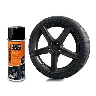 Abbildung von Foliatec Sprühfolie Auto Felgenfolie Sprüh Lack Spraydose Abziehbar, Gute Deckkraft, schwarz glänzend, 1x 400ml