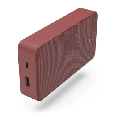Abbildung von Hama Powerbank Colour 20 20000mAh (externer Akku mit 1x USB C + A, Power Pack zertifiziert, LED Anzeige, Handy Zubehör, Tablet, Bluetooth Box etc., tragbares Ladegerät klein) rot