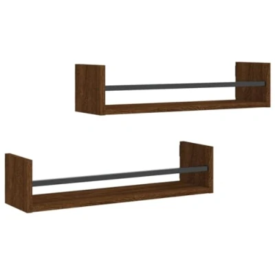 Abbildung von vidaXL Regal Wandregale mit Stangen 2 Stk. Braun Eichen Optik 60x16x14 cm, tlg.