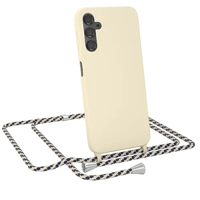 Abbildung von EAZY CASE Handykette austauschbares Band kompatibel mit Samsung Galaxy A14 5G Silikon Necklace(abnehmbar),Stoßdämpfung bei Sturz, Taupe Taupe/Blau Camouflage Clip Silber