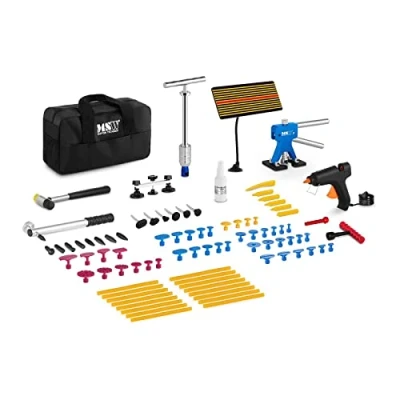 Abbildung von MSW Dellenreparatur Set DENTPULLER.SET1 Ausbeulwerkzeug 90 teilig Dellenlifter mit Zubehör Heiß Klebepistole Zugadapter Gleithammer Ziehbrücke
