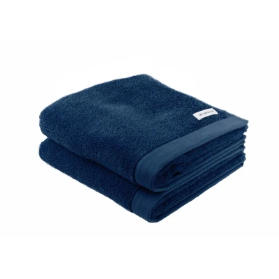 Abbildung von TOM TAILOR Handtuch, 2er Set, 50 x 100 cm, 100% Baumwolle / Frottier, mit Aufhänger und Label Logo, COLOR BATH TOWEL Blau (Dark Navy)