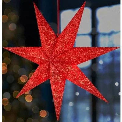 Abbildung von BRUBAKER 60 cm Weihnachtsstern für Innen Adventsstern mit E14 Fassung Hängend Fenster Leuchtstern zum Aufhängen Stern Set Weihnachten 3,5 m Kabel 3D Papierstern Deko Rot