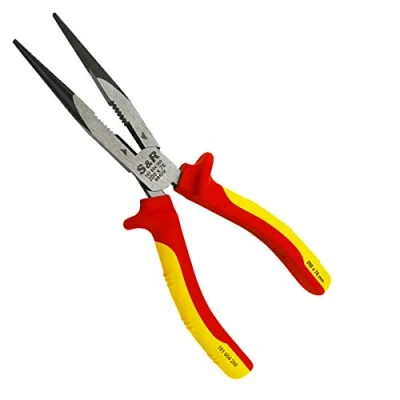 Abbildung von S&amp;R VDE Flachrundzange 200 mm, gerade Spitzzange, 60 CrV hitze und induktionsgehärtet für professionellen Einsatz, Härte HRC 66, Seitenschneider, 2K Griff, Abrutschschutz, Storchschnabelzange