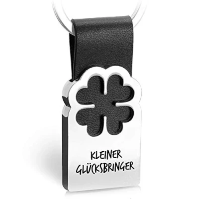 Abbildung von FABACH Schlüsselanhänger Leder mit Kleeblatt und Gravur Viel Erfolg Glück Geschenk