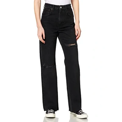 Abbildung von IPEKYOL Womens Size Wide Leg Full Length Ripped Pants Jeans, Black, 36
