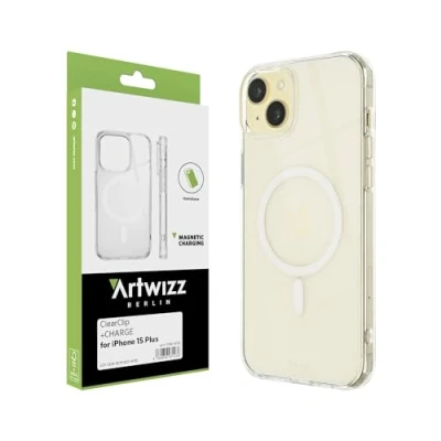 Abbildung von Artwizz ClearClip +Charge Kompatibel mit iPhone 15 Plus Kratzresistente Hülle Verstärkten Ecken MagSafe Qi Transparent