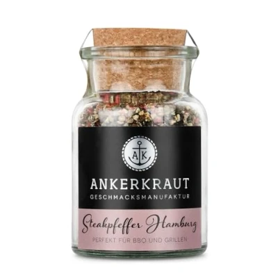Abbildung von Ankerkraut Steakpfeffer Hamburg, Hausmischung, grober Steakhouse Pfeffer, 80g im Korkenglas