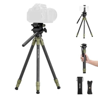 Abbildung von Cayer CH10L Carbon Fiber Stativ mit S1 Mini Fluid Kopf, 28&quot; Kompaktes Tischstativ, Tischkamerastativ Mittelsäule für spiegellose Kameras Video Camcorder Handy Webcam