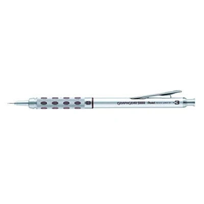 Abbildung von Pentel PG1013 E GraphGear1000 Druckbleistift 0,3 mm Strichstärke, Edelstahlgehäuse mit Härtegradindikator, duale Griffzone, voll versenkbare 4 Minenführung, Radierer (Z2 1N), 12 Stück