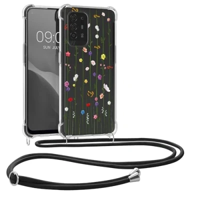 Abbildung von kwmobile Necklace Case kompatibel mit Oppo A94 (5G) Hülle Silikon Cover Handykette Mehrfarbig Transparent Wildblumen Ranke