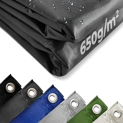 Abbildung von Jago® Abdeckplane 650 g/m², 2x3/3x5/3x6/4x3/4x5/4x6/4x7/4x8/5x6/5x7/5x8 m, Wasserdicht &amp; Reißfest, mit Ösen, Farbwahl, PVC Schutzplane, LKW Plane Gewebeplane, Regenplane (Anthrazit, 5 x 6 m)