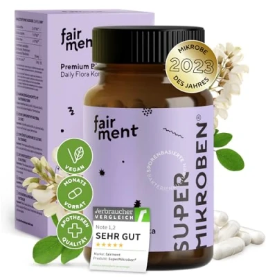 Abbildung von fairment SuperMikroben® Bakterien Stämme 3 MRD KBE/Tagesdosis, mit Zink, vegan, histamin freundlich und hochdosiert, 60 Kapseln aus Deutschland