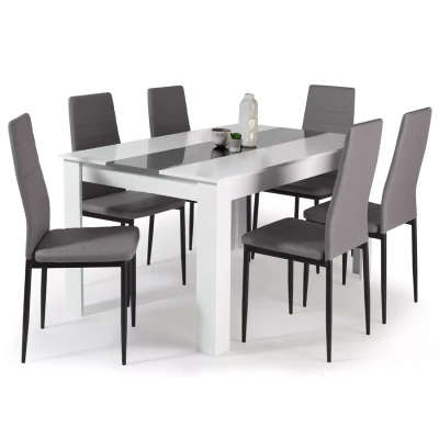 Abbildung von IDMarket Esstisch Set Georgia, 140 cm, Weiß und Grau, mit 6 Stühlen Roman Grau