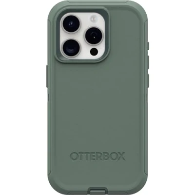 Abbildung von OtterBox Schutzhülle für iPhone 15 Pro (nur) Defender Series Forest Ranger (grün), Bildschirmlos, robust und langlebig, mit Portschutz, inklusive Holster Clip Ständer