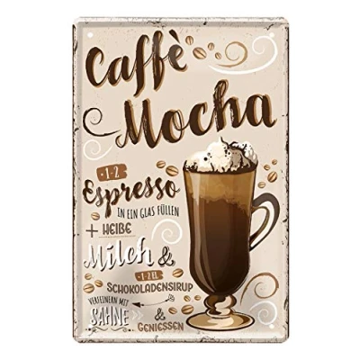 Abbildung von helges shop Caffe Mocha Blechschild Retro Deko Kaffee Espresso Schild Metallschild zur Dekoration von Küche Kaffeeladen American Diner Cafe Bistro Bar Anleitung Rezept Zubereitung 20x30cm