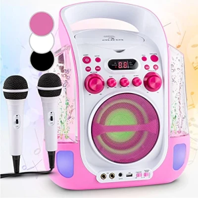 Abbildung von Auna KTV Karaoke Musikbox mit Mikrofon, Tragbare Maschine 2 Mikrofonen, CD Player &amp; Lautsprecher, Partybox für Kinder Erwachsene, LED Display, Anlage RCA Video/AUX/USB
