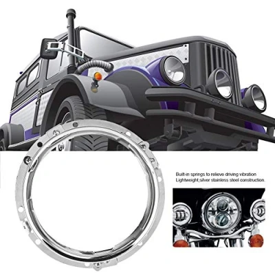 Abbildung von Keenso 7 &#039;&#039; Scheinwerferhalterung mit rundem Ring Motorrad Chrom Scheinwerferhalterung(Silber)