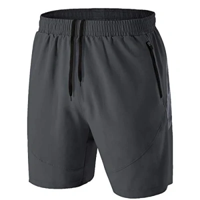 Abbildung von Herren Sport Shorts Kurze Hose Schnell Trocknend Sporthose Leicht mit Reißverschlusstasche(Dunkelgrau,EU 2XL/US XL)