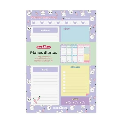 Abbildung von Miquelrius Back2Fun Tagesplaner, vertikal, Größe 150 x 220 mm, zeitloser Planer A5, geleimt, 60 Blatt, 4 Seitenlayouts, Papier 90 g/m², Spanisch