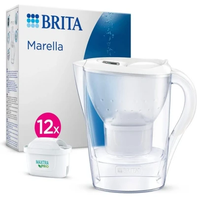 Abbildung von BRITA Wasserfilter Kanne Marella weiß (2,4l) inkl. 12x MAXTRA PRO All in 1 Kartusche (Jahresvorrat) zur Reduzierung von Kalk, Chlor, Blei, Kupfer &amp; geschmacksstörenden Stoffen im Wasser