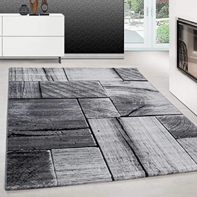Abbildung von Teppium Teppich 3D Holzdesign, Rechteckig, Höhe: 12 mm, Modern Kurzflor Wohnzimmer Holz Optik Schwarz versch. größe