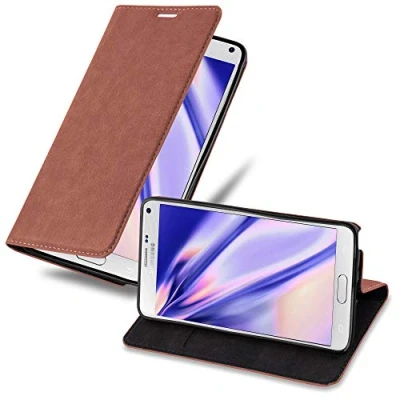 Abbildung von Cadorabo Hülle kompatibel mit Samsung Galaxy Note 4 aus Premium Kunst Leder Flip Klappbare Stoßfeste Magnetische [Standfunktion] [Kartenfächern] Cover für Tasche in Braun