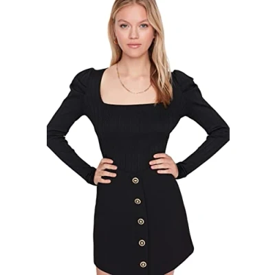 Abbildung von Trendyol Damen Pullover mit quadratischem Kragen, einfarbig Sweatshirt, Schwarz, 36