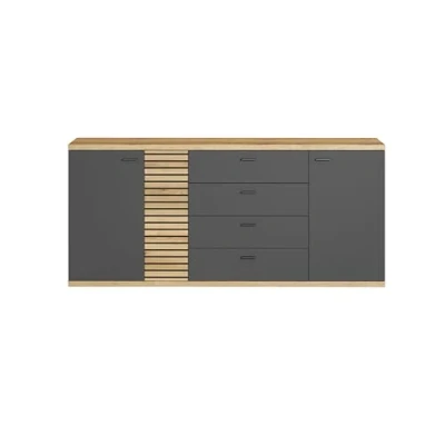 Abbildung von trendteam smart living Norris Sideboard Anthrazit/Eiche Highboard mit 4 Schubladen und 3 Türen anthrazitfarbener Rückwand (BxHxT) 186 x 85 42 cm Sockel