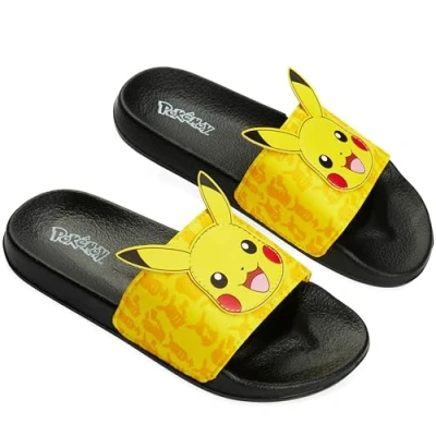 Abbildung von Pokemon Pantoletten Kinder Schlappen, Sandalen für Strand, Schwimmbad Geschenke Jungs (Gelb, 35 36 EU)