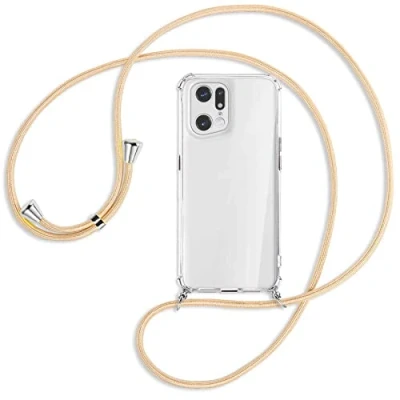 Abbildung von mtb more energy® Handykette kompatibel mit Oppo Find X5 Pro (6.7&#039;&#039;) Shiny Gold Smartphone Hülle zum Umhängen Anti Shock Full TPU Case