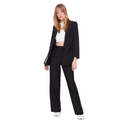 Abbildung von TRENDYOL Damen Woman Normal Waist Wide Leg Trousers Pants, Schwarz, 38