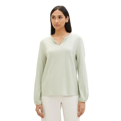 Abbildung von TOM Tailor Gestreifte Bluse, Damen, Größe: Small, Desert green white thin stripe
