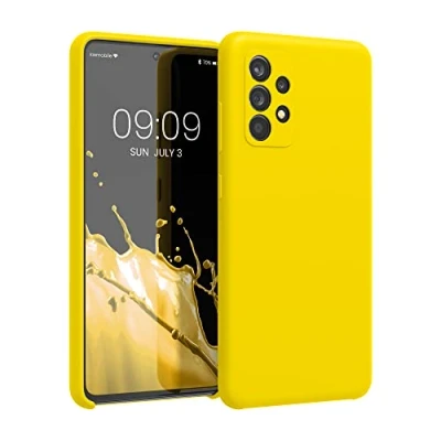 Abbildung von kwmobile Hülle kompatibel mit Samsung Galaxy A52 / 5G A52s Silikon Handy Case Handyhülle weiche Oberfläche kabelloses Laden Strahlend Gelb