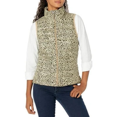 Abbildung von Amazon Essentials Damen Leichte, Wasserbeständige Pufferweste, Verstaubar, Helles Kamelbraun Leopardenmuster, XXL
