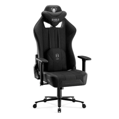 Abbildung von Diablo X Player 2.0 Gaming Stuhl Bürostuhl Gamer Chair Stoff 3D Armlehnen Ergonomisches Design Nacken/ Lendenkissen Wippfunktion Schwarz Normal (L)
