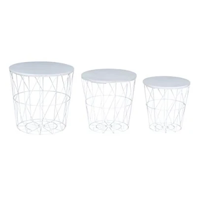 Abbildung von Levandeo® Couchtisch, 3er Set Beistelltisch Metall Metallkorb Drahtkorb Weiß Couchtisch