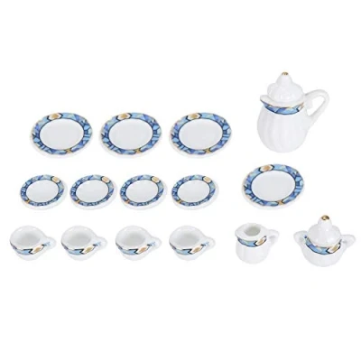 Abbildung von 1:12 Puppenhaus Zubehör, 15 stücke Mini Porzellan Teetasse Set Dekor Küche Miniatur Simulation Möbel Modell für Mädchen Puppenhäuser(Krawatte 2)