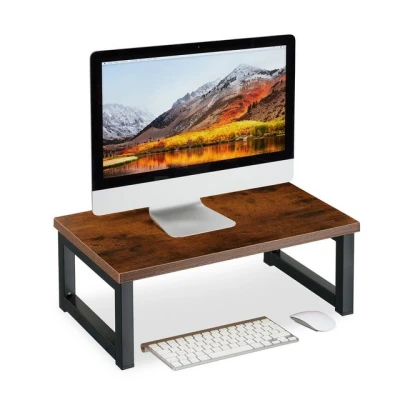 Abbildung von Relaxdays Monitorständer, Bildschirmerhöhung für Schreibtisch, HxBxT: 15 x 40 23 cm, Industrial Design, braun/schwarz, Stahl