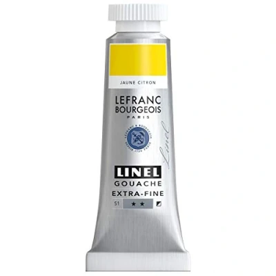 Abbildung von Lefranc &amp; Bourgeois 301158 Linel Gouache extrafeine und geschmeidige Wasserfarben mit maximaler Farbintensität, Leuchtkraft für streifenfreien Auftrag, 14ml Tube Zitronengelb