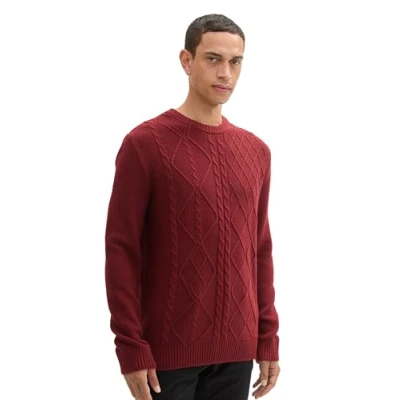 Abbildung von TOM TAILOR Herren Basic Strickpullover mit Streifen,13721 burgundy dark red, XXL