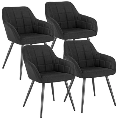 Abbildung von WOLTU 4 x Esszimmerstühle 4er Set Esszimmerstuhl Küchenstuhl Polsterstuhl Design Stuhl mit Armlehnen, Sitzfläche aus Leinen, Gestell Metall, Schwarz, BH107sz
