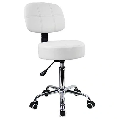 Abbildung von KKTONER Rollhocker Arbeitshocker mit Rückenlehne Höhenverstellbarer 50 64cm PU Leder Weiß