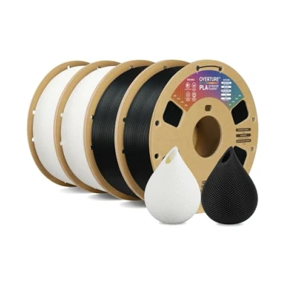 Abbildung von OVERTURE PLA Filament 1.75mm Aufgerüstet, 4kg Spule(8.8lbs), Maßgenauigkeit +/ 0.02mm, für 3D Drucker (Schwarz 1kg*2+Weiß 1kg*2)