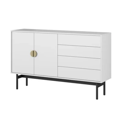 Abbildung von Selsey Kommode Aufbewahrungsschrank 2 Türen 4 Schubladen Schrank Schubladenschrank Push to Open 154 cm Stoon Weiß