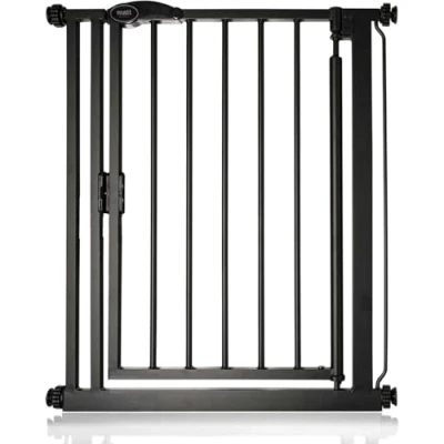 Abbildung von Safetots Druckmontage Selbstschließendes Treppengitter, Schmal, 68.5cm 75cm, Mattschwarz, Automatisch schließendes Babygitter, Sicherheitsbarriere für Kleinkinder, Einfache Installation
