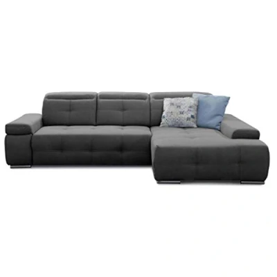 Abbildung von Cavadore Schlafsofa Mistrel mit XL Longchair, Ecksofa leichter Fleckentfernung dank Soft Clean, geeignet für Haushalte Kindern, Haustieren, 273 x 77 173, dunkelgrau