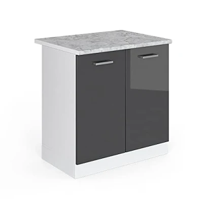 Abbildung von Vicco Spülenunterschrank R Line, Anthrazit Hochglanz/Weiß, 80 cm, AP Marmor