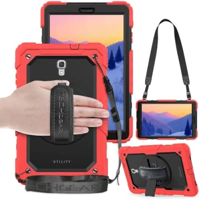 Abbildung von TECHGEAR Utility Hülle für Samsung Galaxy Tab A 10,5 Zoll [SM T590 Serie] Robust Heavy Duty Stoßfeste Schutzhülle mit 360 Grad Schwenkständer Hand und Schultergurt eingebaut Bildschirm Rot